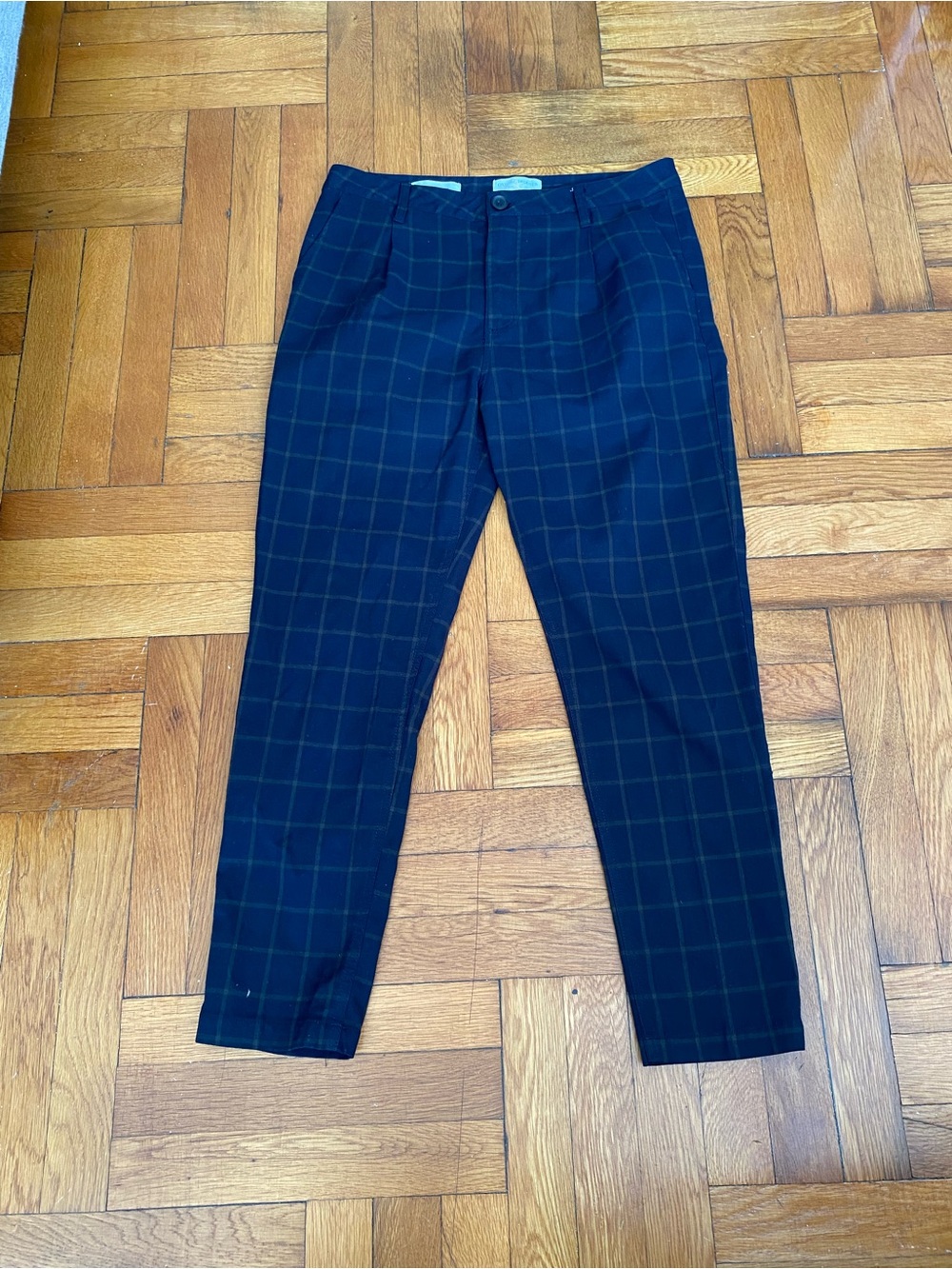 Cotton On Oxford Trouser Men's Navy Windowpane Dress Pants Size 32 Slim Casual